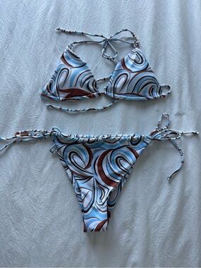 Blue & brown two-piece bikini